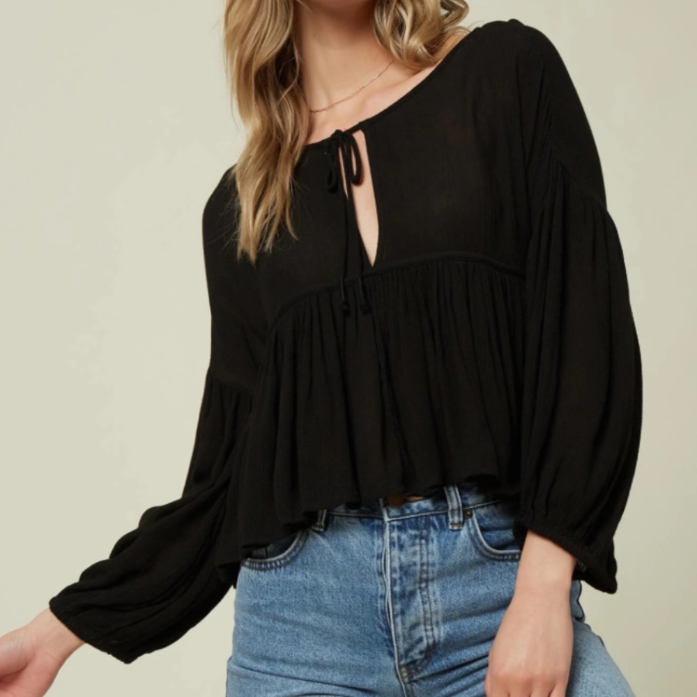 O’Neill NWT Sophie black babydoll flowy long-sleeve shirt size XL